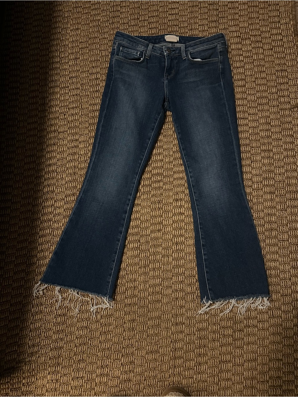 L’AGENCE Size 26 Cropped Flare Jeans Raw Frayed Hem Dark Wash
